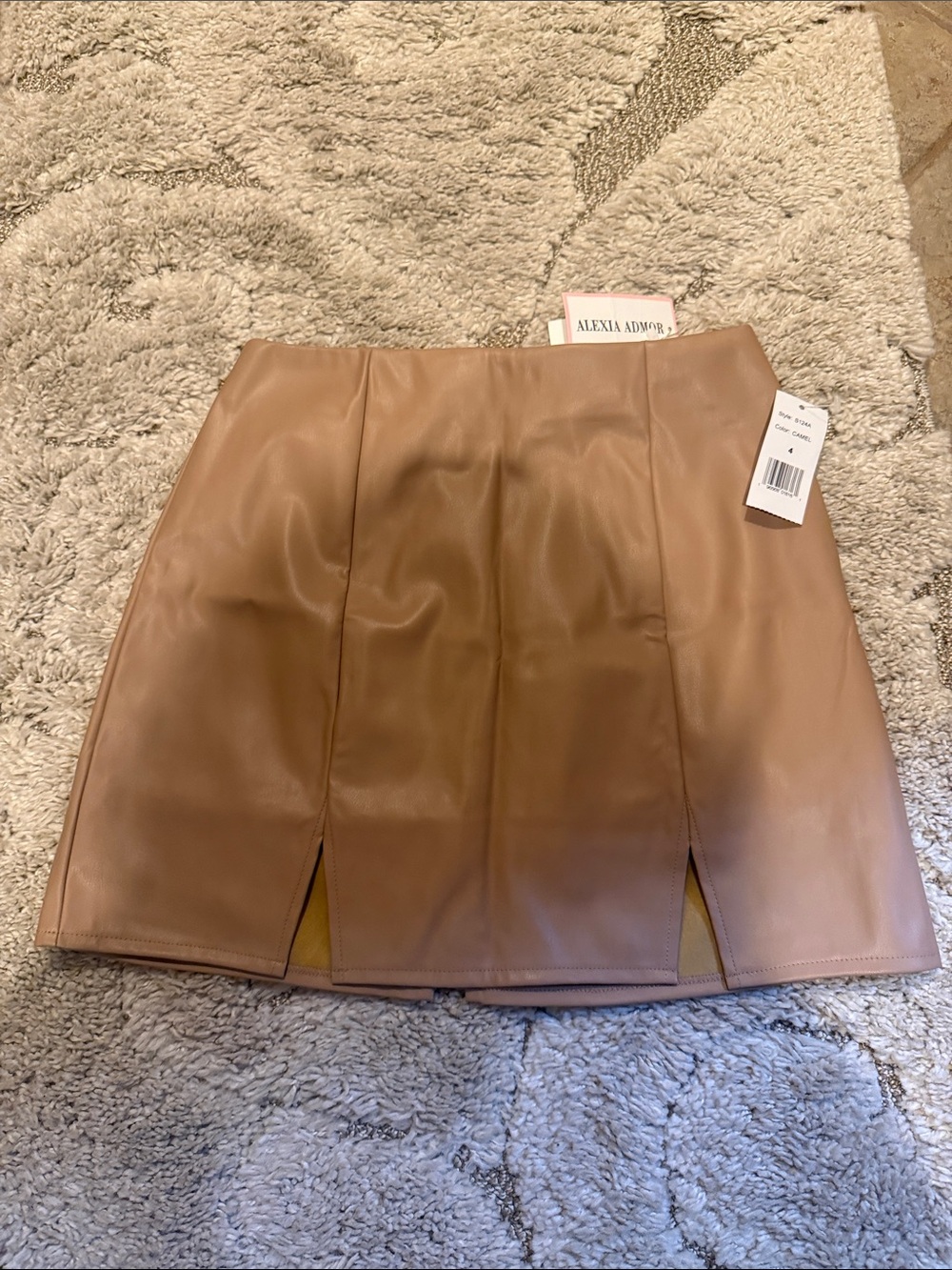 Alexia Admor Tan Faux Leather Mini Skirt with Front Slits